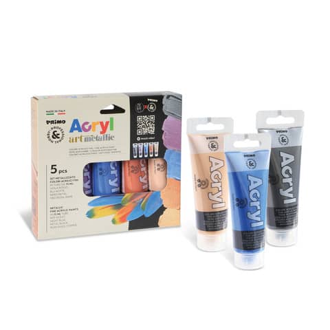 Colore acrilico Primo in bottiglia PET con tappo dosatore 75 ml tinte metal - conf. 5 pezzi - 4213TATM5MET